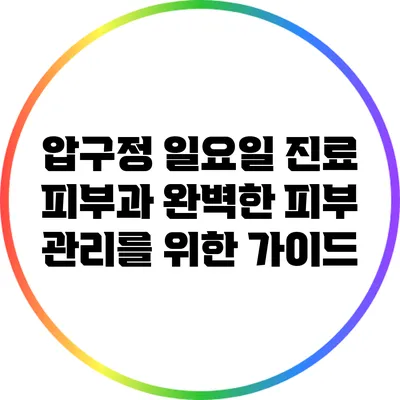압구정 일요일 진료 피부과: 완벽한 피부 관리를 위한 가이드