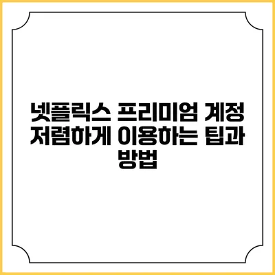 넷플릭스 프리미엄 계정 저렴하게 이용하는 팁과 방법