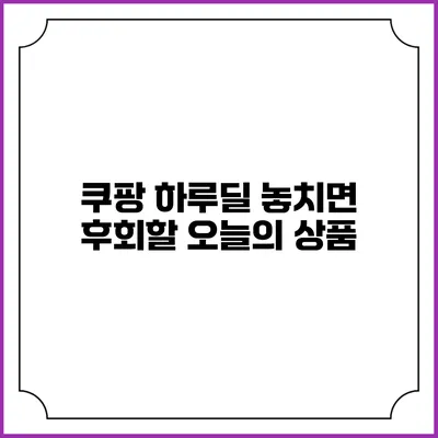 쿠팡 하루딜 놓치면 후회할 오늘의 상품